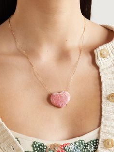 JIA JIA's necklace is strung with a 20.00-carat rhodochrosite - the natural veining and color make it completely one-of-a-kind, while the shape falls perfectly in-line with the Heart Chakra it's said to open. Part of the label's 'Crystalline' collection, it's handmade from 14-karat gold and has a delicate 20- to 22-inch chain that layers nicely with shorter styles. Rhodochrosite Necklace, Tanzanite Necklace, Citrine Necklace, Tourmaline Necklace, Raffia Bag, Labradorite Necklaces, Pink Jewelry, Sapphire Necklace, Opal Necklace