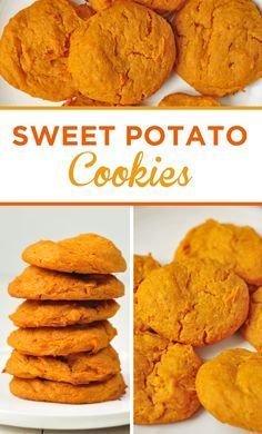 sweet potato cookies on a white plate with text overlay that reads the sweet potato cookies