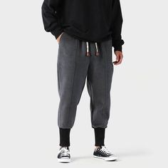 Gelyu Harem Pants – Kidoriman Baggy Ankle-length Joggers With Elastic Waistband, Winter Cotton Joggers With Drawstring, Winter Streetwear Joggers With Elastic Cuffs, Gray Leisure Pants For Winter, Gray Athleisure Bottoms With Elastic Cuffs, Athleisure Bottoms With Elastic Cuffs For Winter, Gray Winter Leisure Pants, Winter Straight Leg Joggers With Pockets, Baggy Joggers With Elastic Waistband For Fall