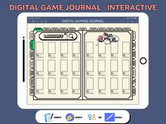 the digital game journal is displayed on an ipad screen, with text that reads digital game journal interactive