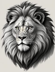 a black and white drawing of a lion's head