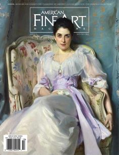 the cover of american fine art magazine featuring a woman in a white dress sitting on a chair