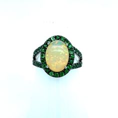 Natural Opal Tsavorite Ring Size 7 14k Gold 5.66 TCW Certified $5,950 300686 Oval Multi-stone Tsavorite Rings, Oval Tsavorite Multi-stone Ring, Hallmarked Green Opal Ring In Fine Jewelry Style, Fine Jewelry Green Opal Ring For Formal Occasions, Green Multi-stone Opal Anniversary Ring, Green Multi-stone Opal Ring For Anniversary, Tsavorite Ring, David Yurman Ring, Diamonds And Pearls