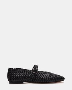 DREAMING Woven Black Leather Mary Jane | Women's Flats Woven Flats, Leather Wear, Leather Weaving, Leather Mary Janes, Women's Flats, Dress Sandals, Flat Design, Womens Flats, Ballet Flats