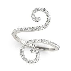 14kt White Gold Open Swirl Diamond Ring (1/2 ctw) Swirl Diamond Ring, Rings White Gold, Diamond Decorations, Round Diamond Setting, Fancy Rings, Beautiful Diamond Rings, Swirl Ring, Diamond Fashion Rings, Ladies Diamond Rings