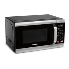 a black and silver microwave oven on a white background