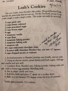 an open recipe book with instructions on how to make cookies