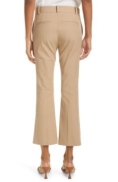 A fun bootcut flare adds a cool modern vibe to these cute cropped trousers that transition seamlessly from office to an evening out. 26 1/2" inseam; 18 1/2" leg opening; 11" front rise; 14 1/2" back rise (size 8) Zip fly with hook-and-bar closure Front slant pockets; back welt pockets 96% cotton, 4% elastane Dry clean Imported Women's Clothing Chic Tailored Cropped Leg Dress Pants, Chic Cropped Leg Dress Pants For Fall, Spring Office Dress Pants With Cropped Leg, Spring Office Cropped Dress Pants, Spring Cropped Dress Pants For Office, Chic Tailored Cropped Dress Pants, Chic Cropped Dress Pants For Fall, Business Casual Flared Bottoms, Chic Flared Hem Flares For Work