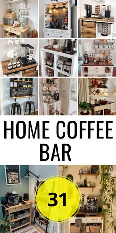 coffee bar made out of wooden pallets with text overlay that says home coffee bar