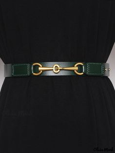 Olivia Mark - Timeless Equestrian-inspired Metal Horsebit Leather Belt with Adjustable Fit Seasons Activities, Olivia Mark, Timeless Classic, Leather Belt, Equestrian, Green, Leather, Pattern