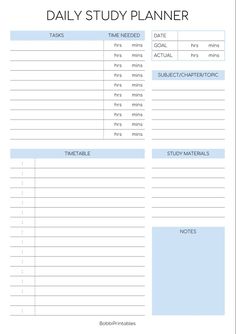 Daily Study Planner - Blue.pdf - Google Drive healthplanner #basicplannerpages #lovelyplanner #montlyplanner⌨. Daily Study Planner, Study Guide Template, Exam Planner, Daily Planner Printables Free, Daily Routine Planner, Free Daily Planner, Study Planner Printable, Student Planner Printable, To Do Planner