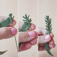 two pictures of someone holding a fake plant