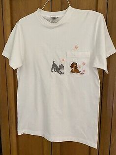 Vintage Disney Store LADY and the TRAMP Embroidered Cotton T Shirt Sz Medium  | eBay T Shirt Picture, Lady And The Tramp, Vintage Disney, Disney Store, Cotton T Shirt, Apparel Accessories, Cotton Tshirt, Wardrobe, Disney