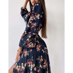 Navy Blue Square Collar Halter Split Floral Dress Midi Dress Outfit, Dresses Printed, Ruffles Fashion, Split Skirt, Split Dress, Dresses Backless, Blue Square, Fashion Color, Fashion Colours