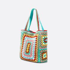 Easily bring the softness and romance of bohemian style to your summer look with this colorful crochet cotton tote bag. The large size of this summer tote bag is very practical for carrying your bulky items and it turns out to be a real asset as a beach bag. Fully lined, this cotton tote bag does not let your belongings show through the crochet stitches, and thus fully preserves all your privacy.

 Details
 - Type: tote bag
 - Material: cotton
 - Lining: polyester
 - Dimensions: L 38 x H 33 x D Green Crochet Tote Straw Bag, Green Crochet Straw Tote Bag, Bohemian Knitted Tote Bag, Multicolor Crochet Cotton Bag, Crochet Straw Tote Bag For Market, Crochet Tote Straw Bag For Market, Bohemian Crochet Cotton Bag, Casual Crochet Bags For Market, Crochet Cotton Tote Bag