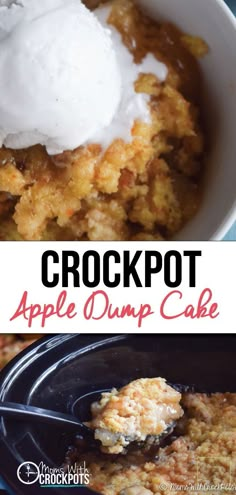 the crockpot apple dump cake is ready to be eaten with ice cream on top