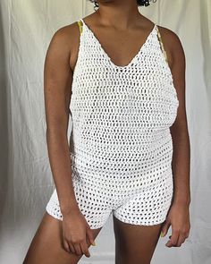 Dazzle on the beach with our customizable crochet cotton romper cover-up! This romper is stylish and comfortable and made from soft, breathable cotton. With a variety of sizes and colors to choose from, you can make this romper truly your own. Show off your unique style and enjoy the warm weather in this must-have beach essential! Color options are in the last photo slide! In the text box, please list the following measurements (shown in the second to last photo) to ensure the best fit: Bust, Hips, Waist and Shoulder to Hip. This crochet romper is handmade from cotton yarn. It is perfect for spring and summer and is super lightweight. Please don't hesitate to message me if you have any questions or want this in a different size or color! I will happily do custom orders at no additional cos V-neck Crochet Top For Summer, Summer V-neck Crochet Top, Sleeveless Crochet Swimwear For Vacation, Short Summer Top For Poolside, Summer Short Tops For Poolside, Summer Crochet Swimwear, Beach Tops With Crochet Trim For Beachwear, Crochet Trim Tops For Beachwear, Beachwear Tops With Crochet Trim For Beach