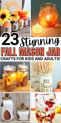 fall mason jar crafts Fall Mason Jar Crafts Tea Lights, Mason Jar Crafts Fall, Mason Jar Thanksgiving Crafts, Mason Jar Crafts For Fall, Diy Fall Mason Jar Decorations, Pint Jar Crafts, Small Glass Jar Crafts Diy Projects, Fall Mason Jar Crafts Diy, Diy Candle Jars Reuse Ideas