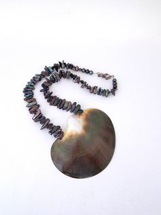 Vintage Huge Abalone Shell Biwa Pearl Necklace, Abalone Shell Statement Necklace, Dramatic Necklace Single Strand Shell Necklace, Ideal For Gifts, Elegant Beaded Abalone Shell Necklace, Shell Single Strand Necklace For Gift, Single Strand Shell Necklace For Gifts, Single Strand Shell Necklace For Gift, Multicolor Shell-shaped Necklace For Gift, Multicolor Shell Necklace For Gift, Iridescent Pendant Necklace With Natural Stones, Biwa Pearl Necklace