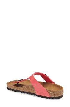 Available in an array of colors, this flip-flop is fitted with a molded footbed and topped with a Birko-Flor strap, cut from fabric with a leather-like finish. The toe piece is made of flexible resin, anatomically designed to fit comfortably between the toes, and the soft suede insole absorbs moisture and feels great against the skin. Style Name:Birkenstock Gizeh Birko-Flor Flip Flop (Women). Style Number: 37565. T-strap Textured Footbed Sandals For Beach, Cork Footbed Sandals With Leather Footbed For Beach, Beach T-strap Sandals With Textured Footbed, Beach Footbed Sandals With Arch Support And T-strap, Beach Footbed Sandals With Textured Cork Footbed, Beach Sandals With Arch Support And Cork Material, Beach Sandals With Cork Arch Support, Comfortable Footbed Sandals With Cork-bed Midsoles, Birkenstock Gizeh