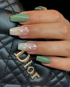 Green Acrylic Nails, Pretty Acrylic Nails, Short Acrylic Nails