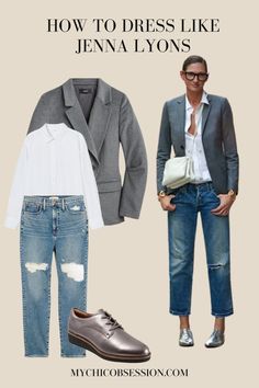 Jenny Lyons, Tuxedo Jacket With Jeans Women, Jenna Lyons 2023, Jenna Lyons Style Outfits, Jennifer Lyons Style, Jenna Lyons Fashion, Jena Lyons Style, J Crew Style 2023, Jenny Lyons Style