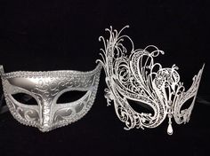 His (Silver) & Hers(white) Masquerade Couples Venetian Design Masks - 2 Piece - Perfect Couple Mardi Gras Majestic Party Halloween Ball Prom This listing Masquerade Couple, White Masquerade Mask, White Masquerade, Bridal Shower Gift Bags, Couples Masquerade Masks, Venetian Masquerade Masks, Halloween Ball