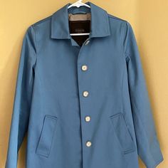 New Coach Women's Trench Coat. Size Xs. Light Blue Color. Blue Outerwear With Snap Buttons For Work, Classic Blue Outerwear With Buttons, Blue Peacoat With Hidden Buttons For Fall, Blue Peacoat With Hidden Button Closure For Fall, Blue Pea Coat With Buttons For Spring, Blue Fall Peacoat With Hidden Buttons, Blue Single Breasted Peacoat, Blue Fall Outerwear With Snap Buttons, Blue Outerwear With Snap Buttons For Fall