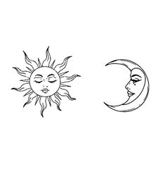 the sun and moon are drawn in black ink