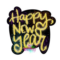 the words happy new year written in yellow and purple