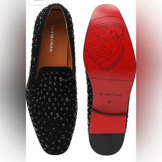 Elanroman Men's Loafers Leather Wedding Party Dress Shoes Party Loafers With Almond Toe Slip-on, Formal Wedding Shoes With Fitted Slip-on Design, Party Loafers With Leather Sole And Round Toe, Elegant Closed Toe Shoes For Groom, Party Dress Shoes With Red Sole And Almond Toe, Fitted Dress Shoes With Red Sole For Party, Fitted Party Dress Shoes With Red Sole, Luxury Party Loafers With Leather Sole, Party Leather Shoes With Red Sole And Almond Toe