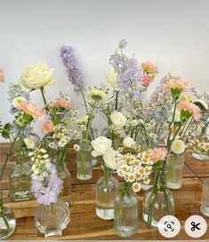 Wild Flowers Table Setting, Centerpieces For Garden Party, Dainty Flower Centerpieces, Floral Table Set Up, Wild Flower Centerpieces Wedding Simple, Wildflower Wedding Dessert Table, Love In Bloom Table Decor, Pastel Floral Bridal Shower Ideas, Baby In Bloom Flower Arrangements