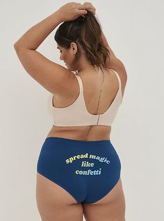 FIT. Mid-rise. . Full coverage. . MATERIALS + CARE. Seamless nylon-blend knit fabric. 95% nylon, 5% spandex. Machine wash cold. Dry low. Imported plus size underwear. DETAILS. Lace trim. . Stars graphic on front. 'spread magic like confetti' on back. The best plus size women's seamless brief panty - blue magic boyshort panties in spread magic: blue made of seamless. Torrid is your destination for the freshest spring and summer styles. Supportive Seamless Athleisure Bottoms, Compressive Seamless Blue Bottoms, Stretch Bottoms With Seamless Full Coverage, Stretch Bottoms With Seamless Design And Full Coverage, Stretch Seamless Shapewear Bottoms, Blue Seamless Full Coverage Bottoms, Blue Seamless High-cut Leg Bottoms, Seamless Loungewear Bottoms, Blue Stretch Seamless Bottoms