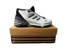 2001 adidas basketball shoes. deadstock. NIB. white, black, & silver. shoes are unworn, some oxidation on back. shoes may be wearable, but buyer assumes responsibility for any potential damage that may occur to shoes if worn. legit. legitvintage.etsy.com legitvintage on instagram Back Shoes, Adidas Basketball Shoes, Adidas Vintage, Mens Tie, Basketball Sneakers, Silver Shoes, Vintage Adidas, Tie Shoes, Sneakers Shoes