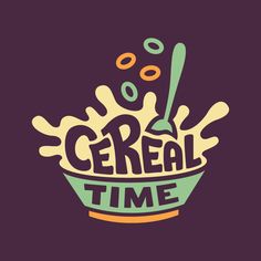 cereal time logo on a purple background with orange and green sprinkles in the bowl