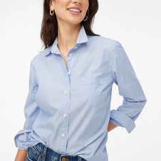 Factory: Signature-fit Button-up Shirt In End-on-end Cotton For Women Women Shirt Top, Light Blue Shirts, Work Tops, Jcrew Women, Chambray Shirt, Fall 2023, J Crew Factory, Classic Blue, Perfect Shirt