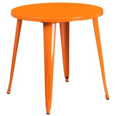 an orange plastic table with two legs