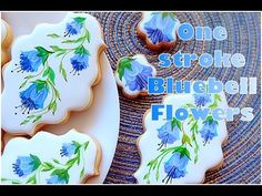 One stroke Bluebell flower cookies. My little bakery. - YouTube Painting On Cookies, Bells Flowers, Bluebell Flower, Brush Embroidery, Mouse A Cookie, Embroidery Painting, Blue Bell Flowers