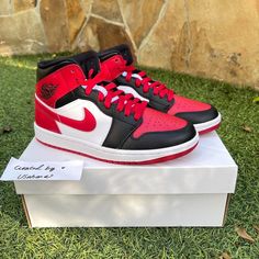 Nike Air Jordan 1 Mid Retro White Black Red Bull Bred Shoes New Release Brand New Original Box Factory Laced Women’s 7 = 5.5y Women’s 7.5 = 6y Women’s 8 = 6.5y - Sold Women’s 8.5 = 7y Select Youth’s Size To Check Out Only 100% Authentic Ships Within 24 Hours Final Sale #Nike #Sneakers #Streetwear #Airjordan Red Leather Basketball Shoes With Contrast Sole, Red High-top Basketball Shoes With Contrast Sole, Red Jordan Shoes With Contrast Sole For Streetwear, Red Basketball Shoes With Contrast Sole, Red Leather Jordan Shoes With Contrast Sole, Red High-top Sneakers With Contrasting Heel, Red High-top Sneakers With Contrasting Heel Counter, Red Jordan Shoes With Rubber Sole, Red Leather Jordan Shoes With Round Toe