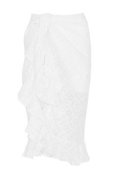 Made in a lightweight, textured cotton fabric, the Siena Sarong features a ruffled hem and a wrap tie. Whether you're headed to the beach or poolside, this sarong is the perfect match for your favorite swimsuit. Chic White Sarong For Vacation, Summer Cotton Swimwear With Ruffles, Cotton Sarong For Spring Beach Cover-up, Chic White Sarong For Spring, Chic White Sarong For Summer, Summer Beachwear Cotton Sarong, Summer Cotton Beachwear Sarong, Cotton Sarong For Poolside, White Wrap Sarong For Spring