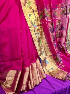 Pure Handloom Mercerized Cotton Saree in pink w/ Paithani Woven Borders and Pallu. Comes with Stitched Blouse - size 38 that can be altered up to size 42. Fall Peco done.  *HANDLOOM MARK CERTIFIED* Pink Traditional Saree With Cutdana, Traditional Pink Saree With Cutdana, Pink Dupatta With Pallu For Traditional Ceremonies, Semi-stitched Pink Traditional Wear For Ceremonies, Pink Dupatta For Navratri Traditional Ceremonies, Traditional Pink Chanderi Saree, Pink Chanderi Traditional Wear, Silk Traditional Wear With Cutdana In Pink, Transitional Anarkali Saree In Pink