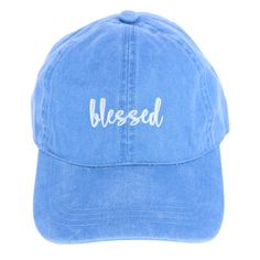 This baseball cap is a really fun casual look and adds a touch of inspiration to your day. The blessed embroidery is a cute print and can be paired for an everyday attire. The back t-slide can be adjusted to your preferred fit. Made of 100% Cotton Cadet Hat, Comfy Pjs, Denim Baseball Cap, The David, Rain Gear, Scarf Hat, Embroidered Denim, Cold Weather Accessories, Denim Blue