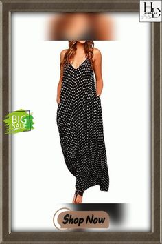 Women's Solid V Neckline Low Back Spaghetti Strap Beach Long Maxi Dress (m, Polka Dot) Black Dresses Low Back, Long Maxi, Color Pick, New Shop, Long Maxi Dress, Spaghetti Strap, Polka Dots, Black Dress, Shop Now