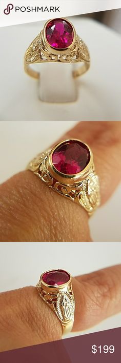 14k Solid Yellow Gold Ruby Religious Filigree Ring Dainty 14k Solid Real Yellow Gold Synthetic Ruby Filigree Engagement Promise Ring . Available in sizes 3,4,5,6,7 only Item#RG2261-2.63-0076 Jewelry Rings Fine Jewelry Yellow Gold Ruby Ring With Intricate Design, Yellow Gold Ruby Ring With Intricate Design For Promise, 14k Gold Filigree Ruby Ring Gift, 14k Gold Ruby Ring With Filigree For Gift, 14k Yellow Gold Ruby Ring With Intricate Design, Yellow Gold Ruby Ring With Intricate Design, Anniversary Ruby Ring With Intricate Design, Gold Filigree Ruby Ring For Anniversary, Gold Filigree Ruby Ring Fine Jewelry