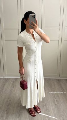 Long White Dress Shirt Outfit, Modest White Outfit, South Of France Spring Outfits, Brunch Dress Outfit Classy, Modesty Fashion Christian, Modest Sundress, White Dress Summer Casual, Modest Feminine Outfits, Modest Outfits Summer