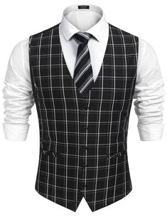 PRICES MAY VARY. Premium Fabric: This mens dress vest is crafted from high-quality, lightweight, smooth fabric; solid and neat stitching; not prone to fading and pilling Classic Design: This mens suit vest features a classic solid color; V-neck; single breasted with five buttons; two side pockets; delicate front stitching; adjustable back belt for accurate fit Clothing Match: This waistcoat vest makes a perfect versatile item that pairs easily with dress shirts, suit jackets, tuxedos, and blazer Mens Casual Vest Outfits, Business Suit Vest, Mens Dress Vests, Vest Outfits Men, Mens Vest Casual, Business Vest, Men's Business Suits, Mens Suit Vest, Dress Vest