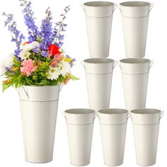 PRICES MAY VARY. Farmhouse Metal Buckets: you will receive 8 pieces of French metal floral buckets with handles, which are exquisitely crafted to create a vintage appearance and can match well with your home decor; The quantity is also sufficient for you to use and replace in daily life, weddings or party events Galvanized Bucket Table Centerpieces: these galvanized tall vases can display flower arrangements and decorate your tables at parties, rehearsal dinners or weddings; These tall white met Flower Bar, Butterfly Baby Shower, Rustic Wedding Centerpieces, Floral Table, Metal Vase, Dried Floral, Tall Vases, Home Decor Vases, Centerpiece Decorations