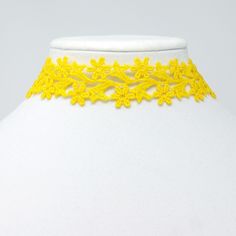 Lemon Yellow Wide Choker with daisy lace pattern Cheap Yellow Choker Jewelry, Cheap Trendy Yellow Jewelry, Choker Necklace Set Yellow, Cheap Yellow Necklaces For Party, Cheap Yellow Fun Necklaces, Cheap Adjustable Yellow Choker, Cheap Yellow Jewelry For Birthdays, Wide Choker Necklace, Swarovski Butterfly