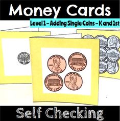 money cards with the words self checking and coins on them in front of each other