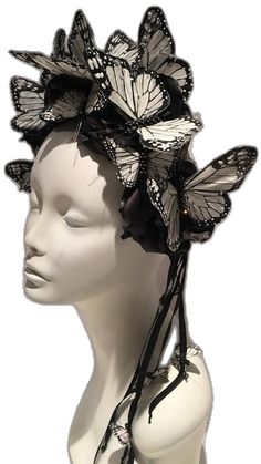 Mad Hatter Garden, Butterfly Headpiece, Bohemian Headband, Black Fascinator, Feather Fascinators, Rhinestone Headband, Black Feathers, Turbans, Art Festival